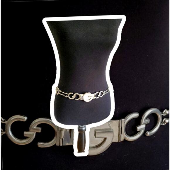 Gucci 1970s Silver Plated Logo Belt GG Designer Chain Metal Link Signature Italy - Picture 12 of 16